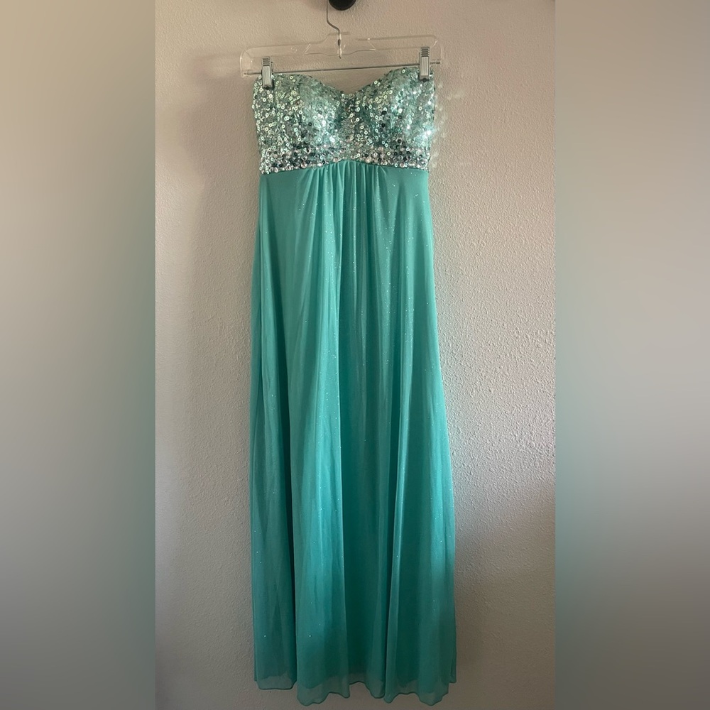 Speechless Strapless Sequin Glitter Prom Wedding Formal Gown